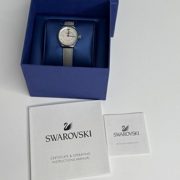 SWAROVSKI GRAY LEATHER MOTHER OF PEARL DIAL WATCH main image 7